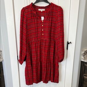 LOFT Red Plaid Dress